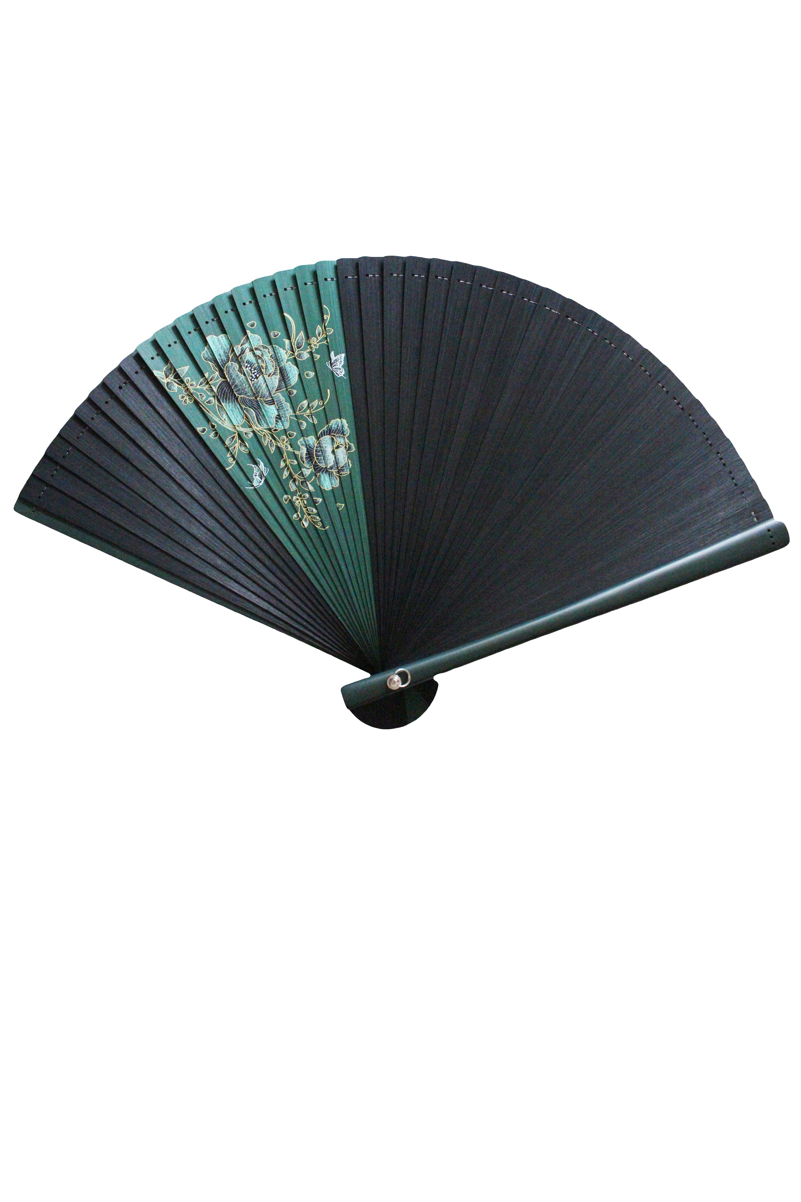 Black and Green Chrysanthemum Bamboo Fan